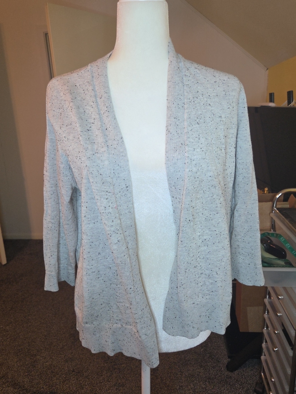 Light Gray Open-Front Women's Sweater Cardigan